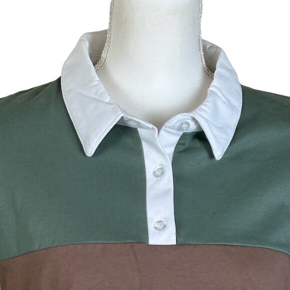 MM MM MM Top Women XL Cropped Green Sage Mocha ColorBlock Collared Tee Dillards - Picture 5 of 10